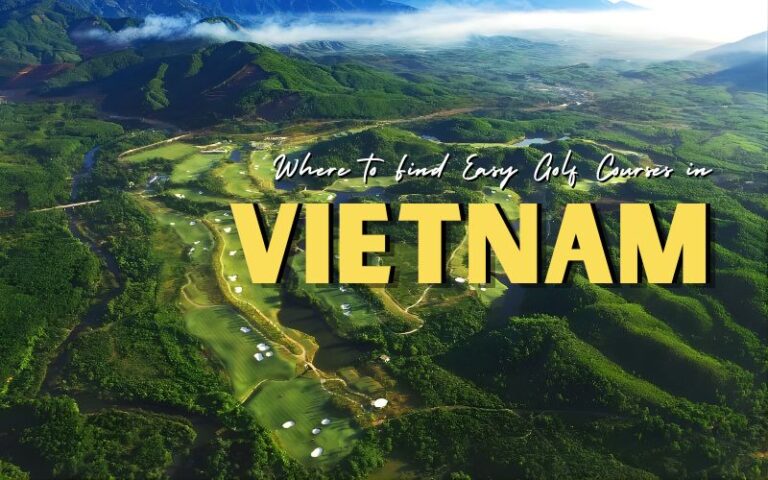 Aerial view showcasing Vietnam’s peaceful countryside and well-designed golf courses in Vietnam for beginners learning the game.